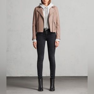 AllSaints Pink Leather Dalby Biker Jacket Size 2 US $450
